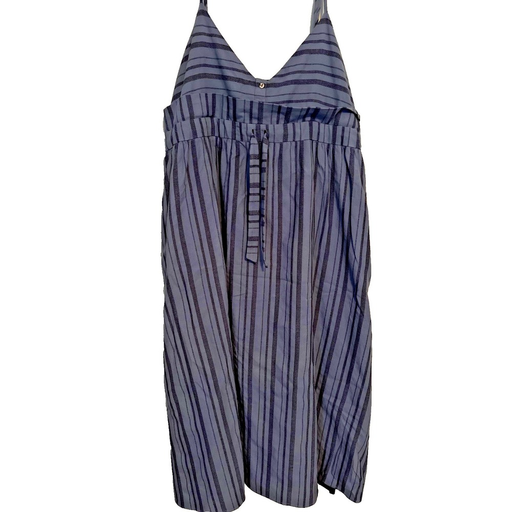 Mara Hoffman Dress Womens 12 Blue Striped Organic Cotton Midi Adjustable Straps